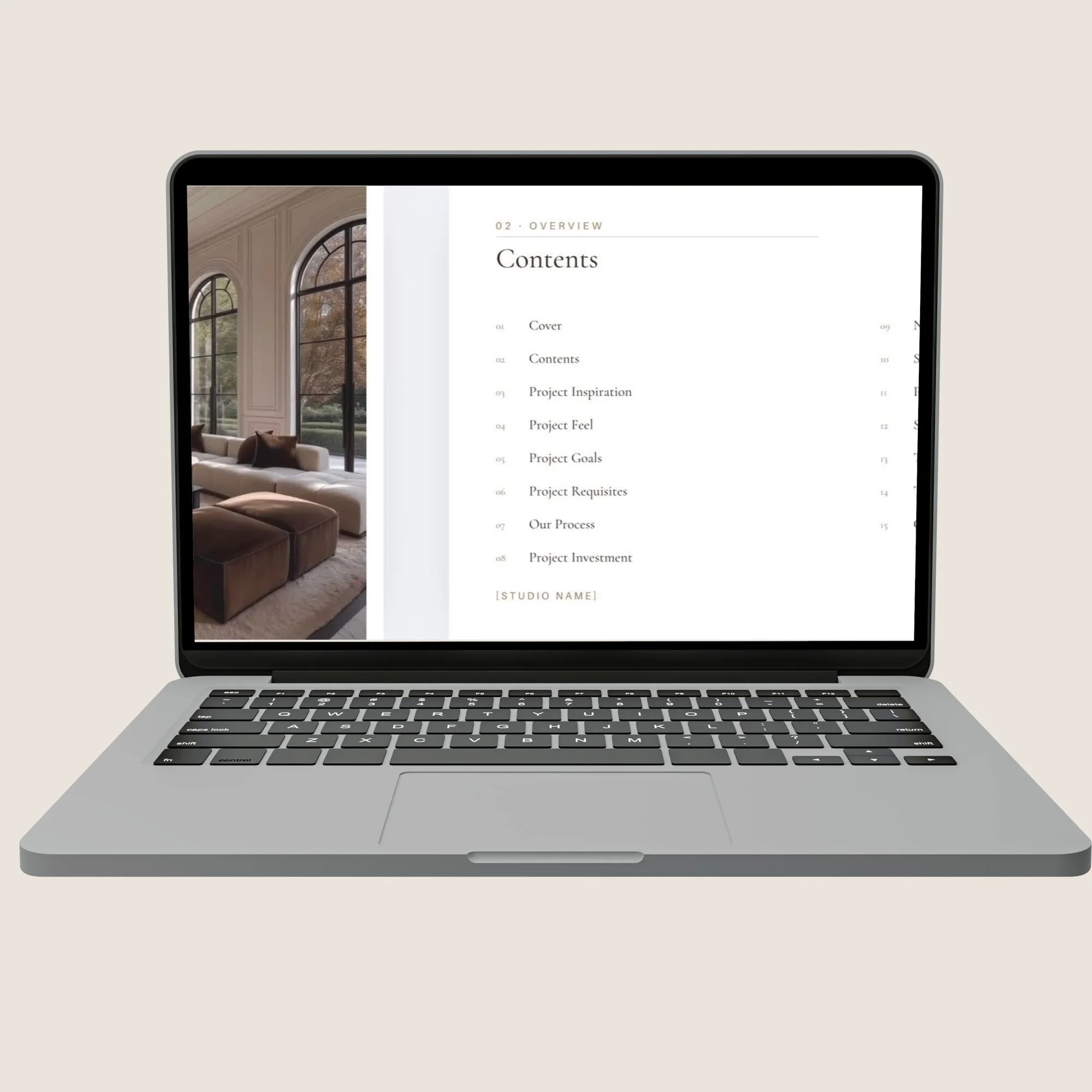 The Fee Proposal contents page shown on a laptop