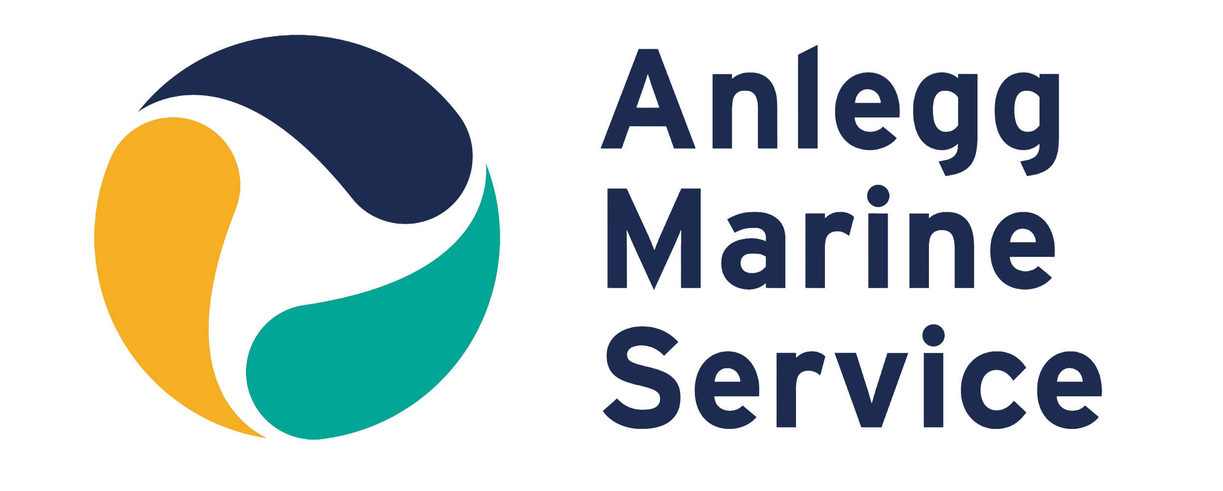 Logo of Anlegg Marine Service featuring a circular icon with three colored segments in blue, gray, and teal, alongside the company name in dark blue text.