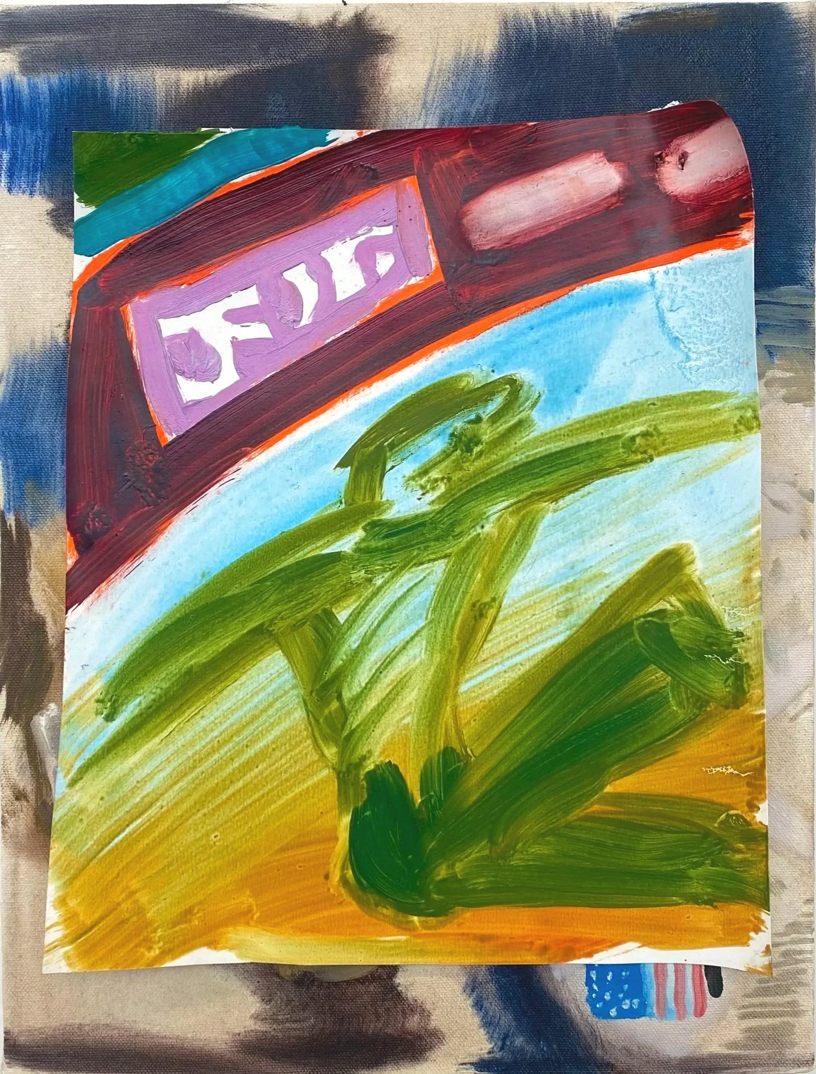 'Fall Over!', Oil on primed paper over oil on canvas board, 39 cm x 30 cm, 2026.