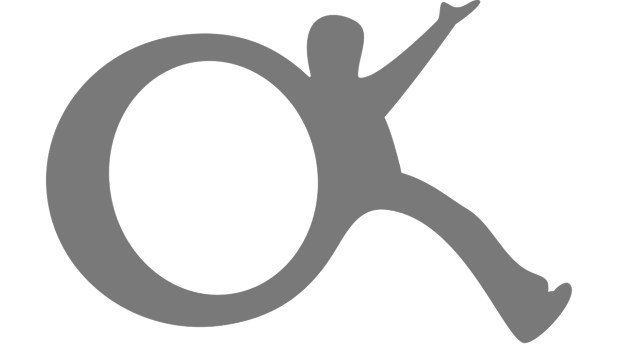 Gray clock with a person peeking through the opening and raising their right arm.