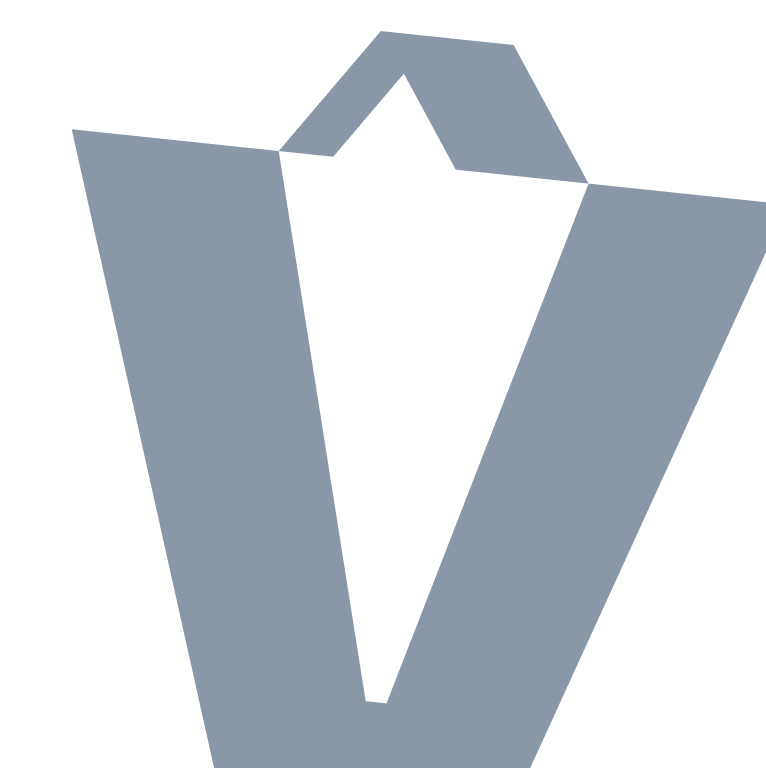 A dark blue geometric logo resembling an abstract paperclip folding into a V shape.