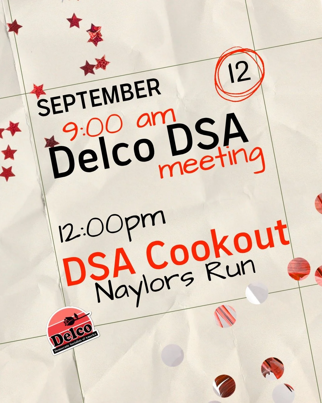 Tomorrow's a busy day! At 9am, we're having our monthly meeting virtually - you can stay in your PJs for this one. The link to our meeting and our agenda can be found here: https://drive.proton.me/urls/PBVE4YFQZM#5l2hV5ijOsFV 

"Delco DSA,"