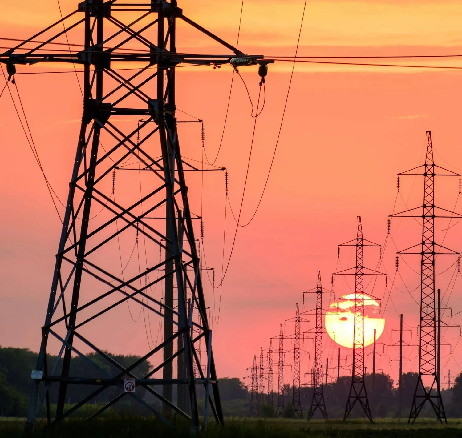 Power lines at sunset