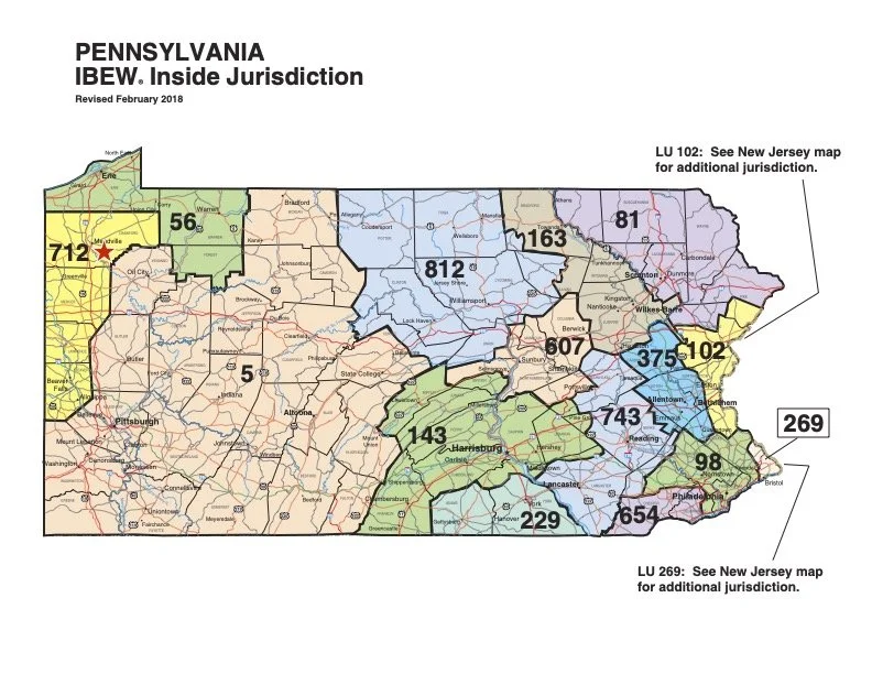 Map of Pennsylvania showing internal revenue district jurisdictions, each marked with a number and colored region. Includes references to neighboring New Jersey jurisdictions.