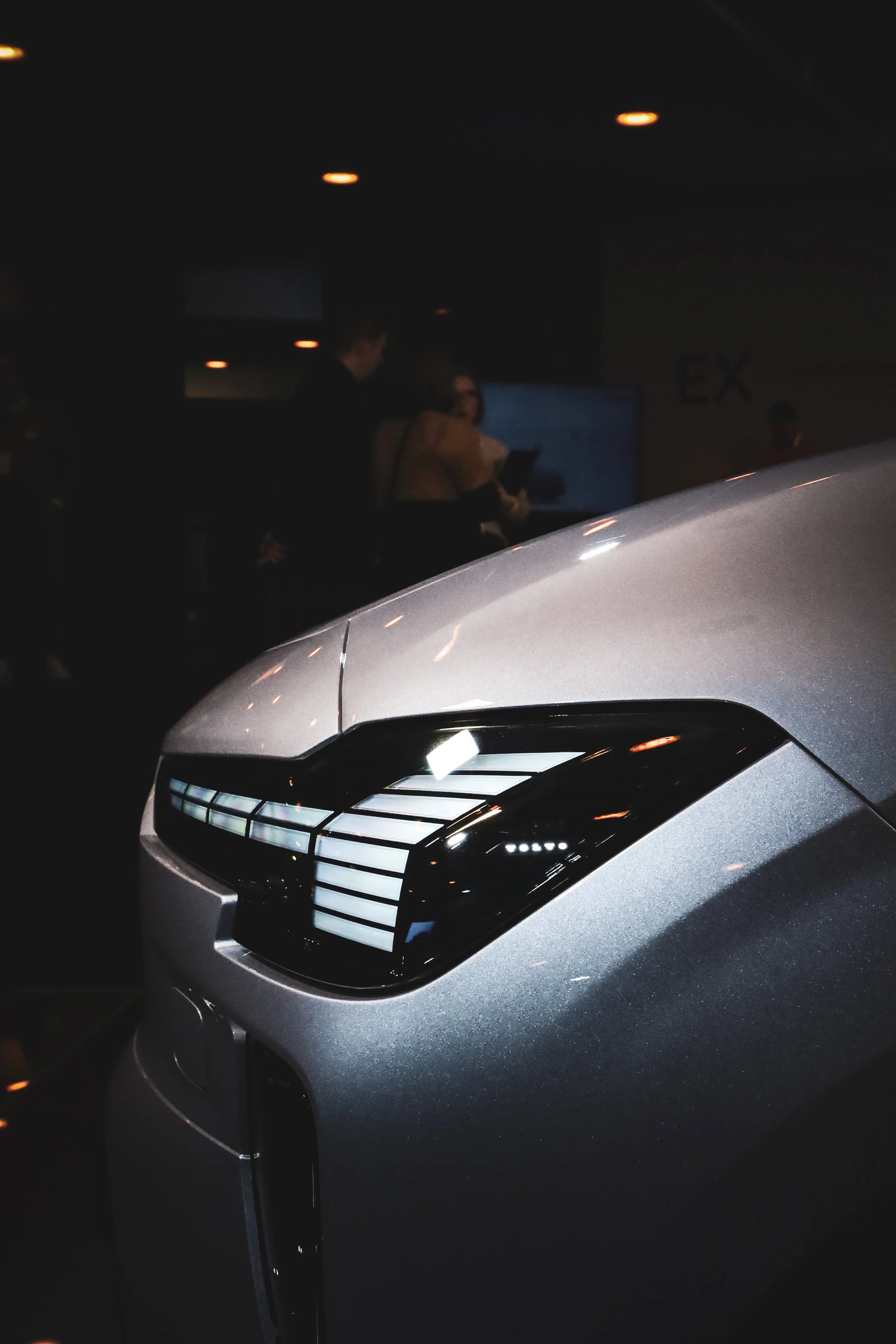 Front light of Silver Volvo EX60 in the centre of attention at Finlandia Hall in Helsinki, Finland photographed by Annika TheVolvoGirl Miftakhova