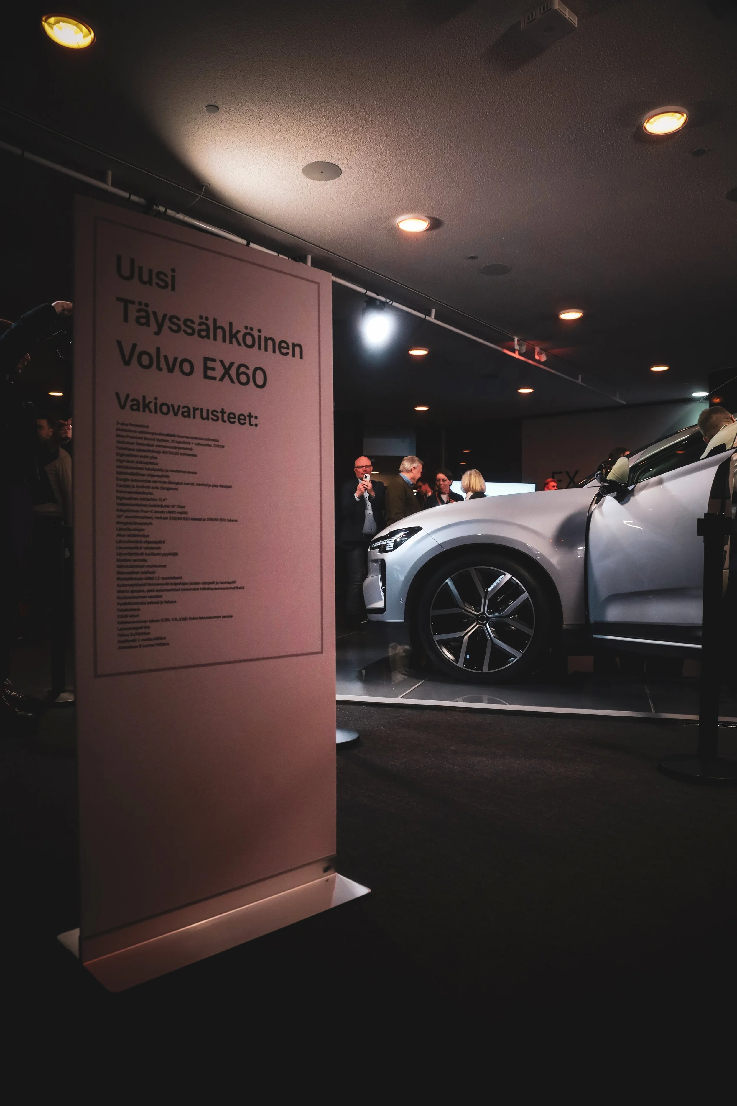 Silver Volvo EX60 in the centre of attention at Finlandia Hall in Helsinki, Finland photographed by Annika TheVolvoGirl Miftakhova