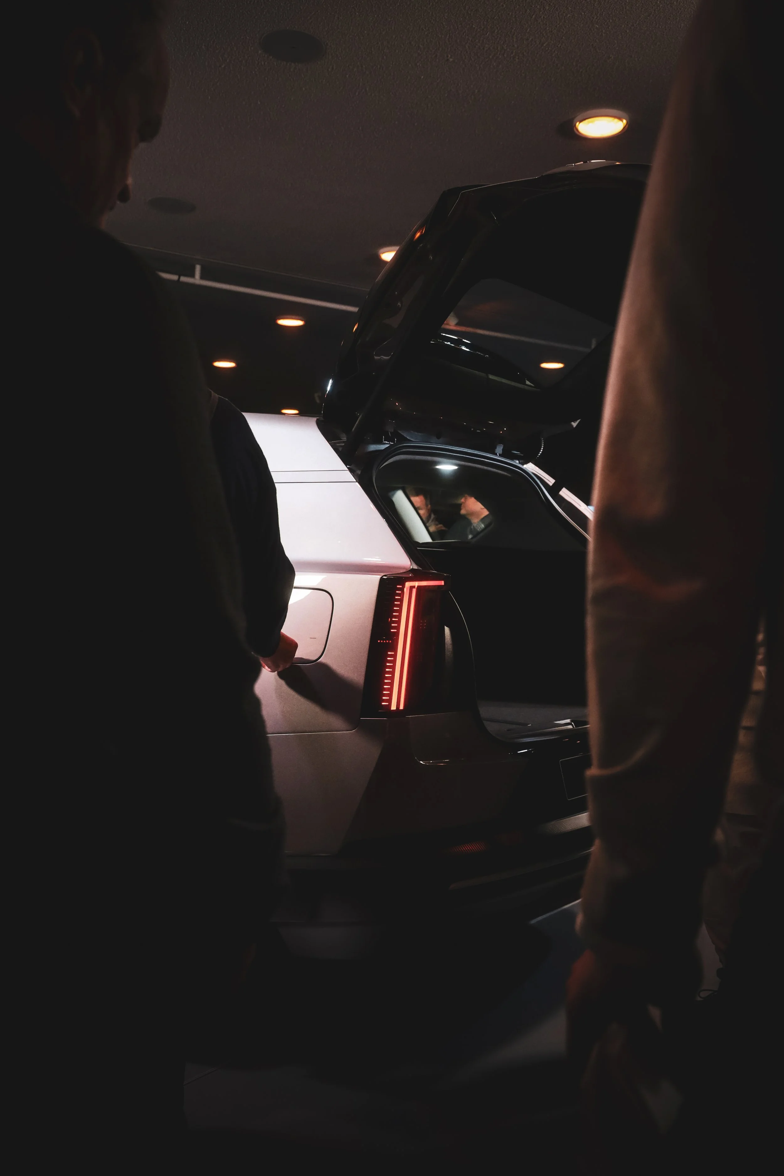 Rear light of Silver Volvo EX60 in the centre of attention at Finlandia Hall in Helsinki, Finland photographed by Annika TheVolvoGirl Miftakhova