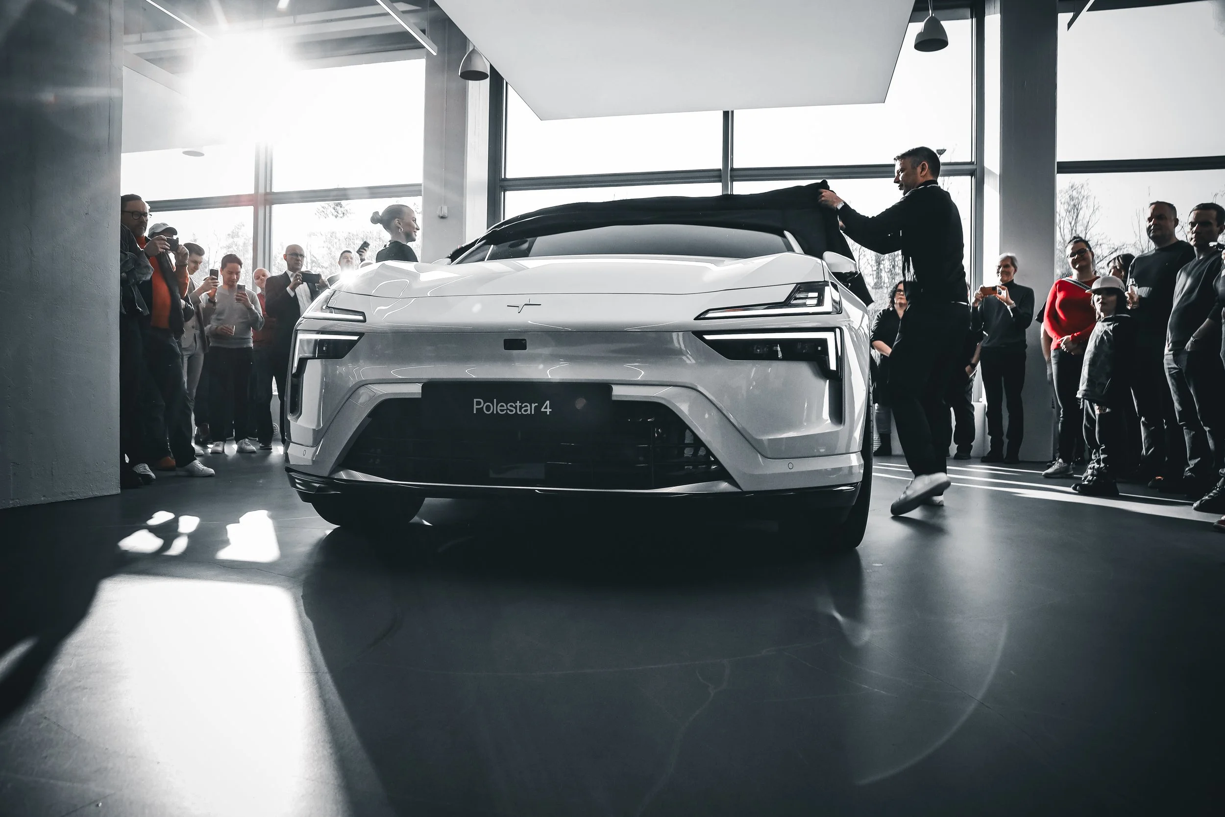 White Polestar 4 as centre of attention at launch party, photographed in Helsinki by Annika TheVolvoGirl Miftakhova