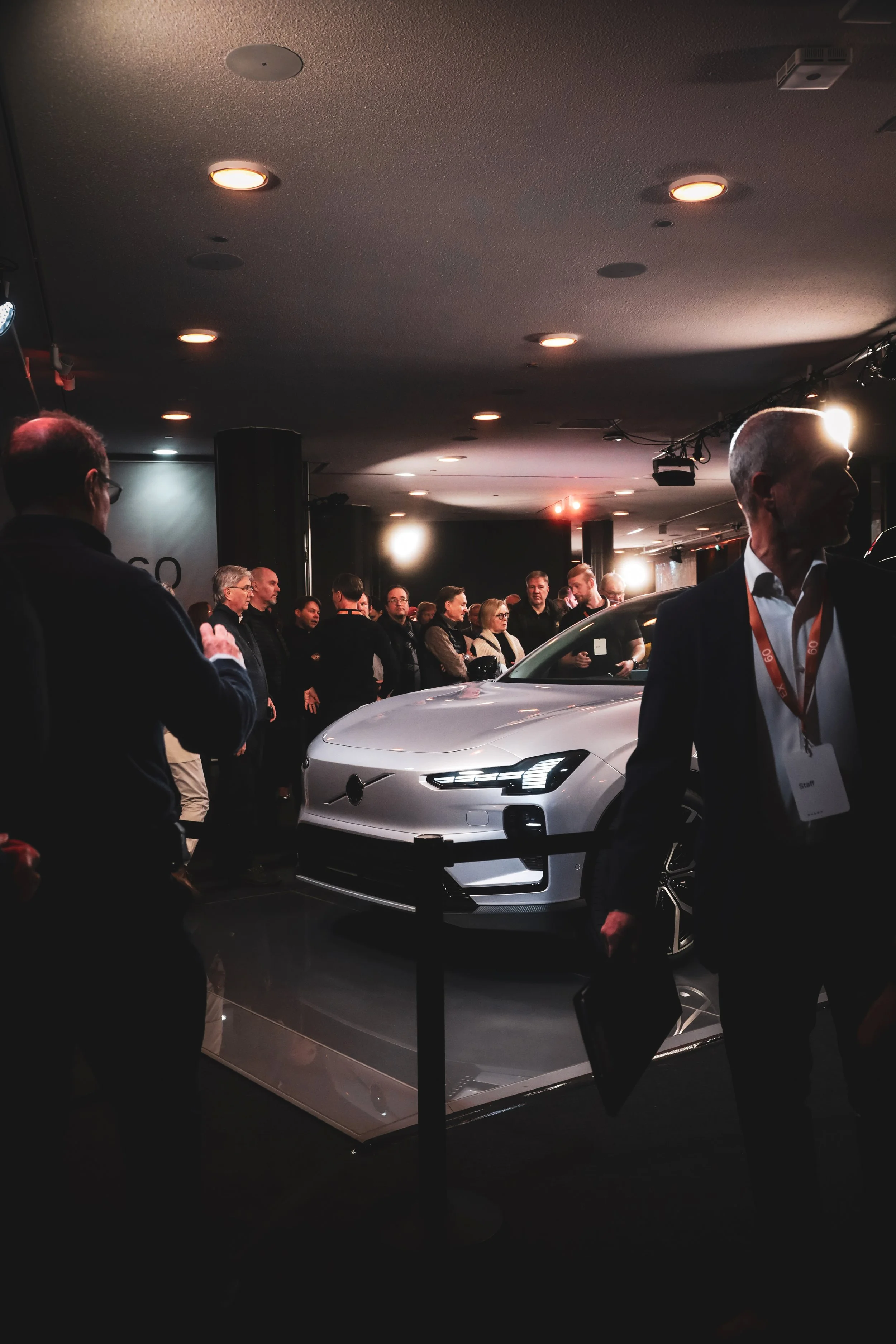 Silver Volvo EX60 in the centre of attention at Finlandia Hall in Helsinki, Finland photographed by Annika TheVolvoGirl Miftakhova