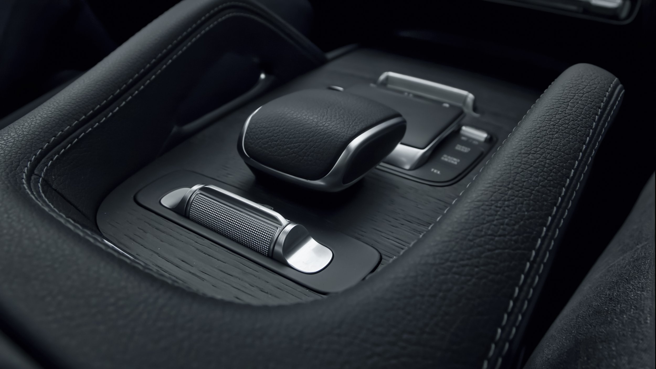 Gear selector of Red Mercedes-Benz GLE coupe car photographed by Annika TheVolvoGirl Miftakhova for Parrotz Suomi in Helsinki, Finland