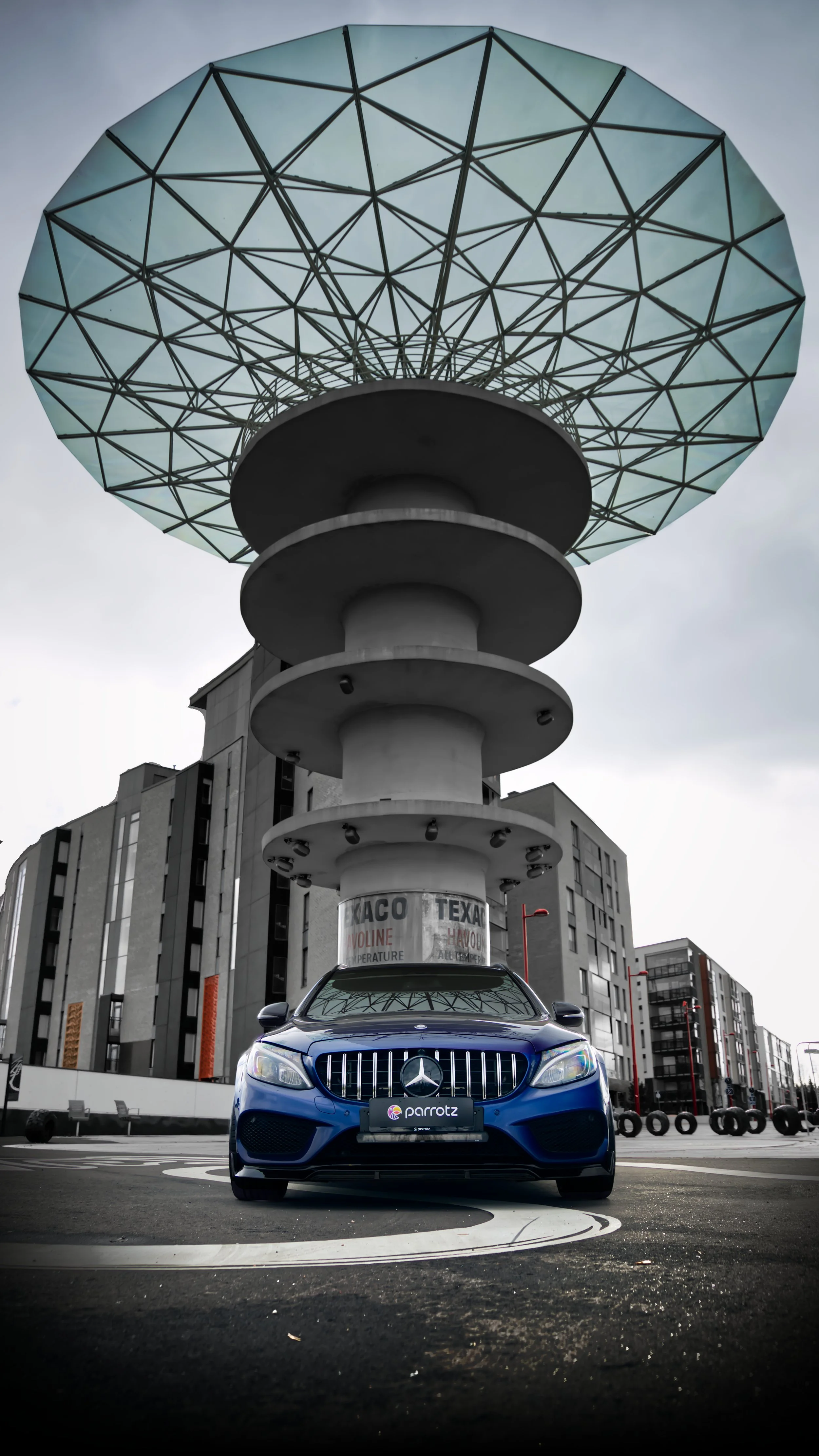 Blue Mercedes-Benz C-class car photographed by Annika TheVolvoGirl Miftakhova for Parrotz Suomi in Helsinki, Finland