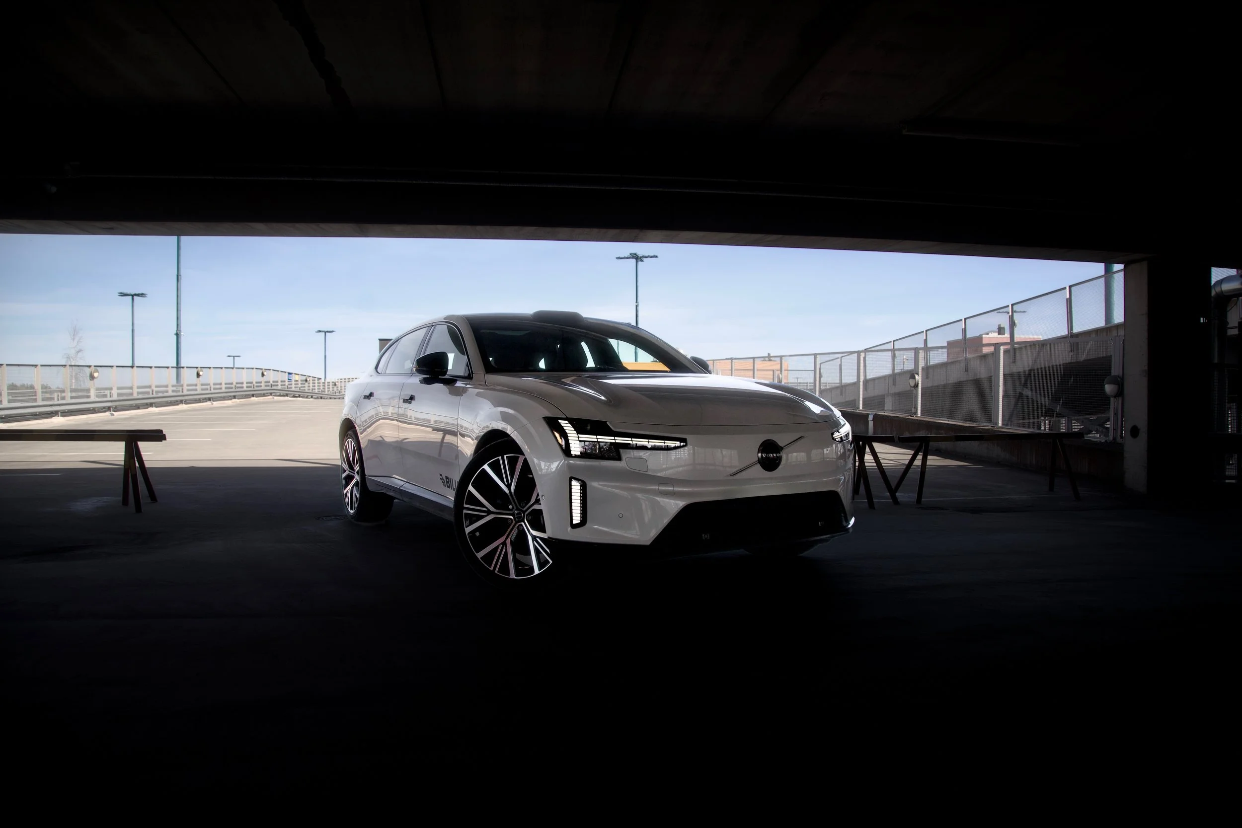 Front of White Volvo ES90 photographed in an open parking lot in Helsinki, Finland by Annika TheVolvoGirl Miftakhova