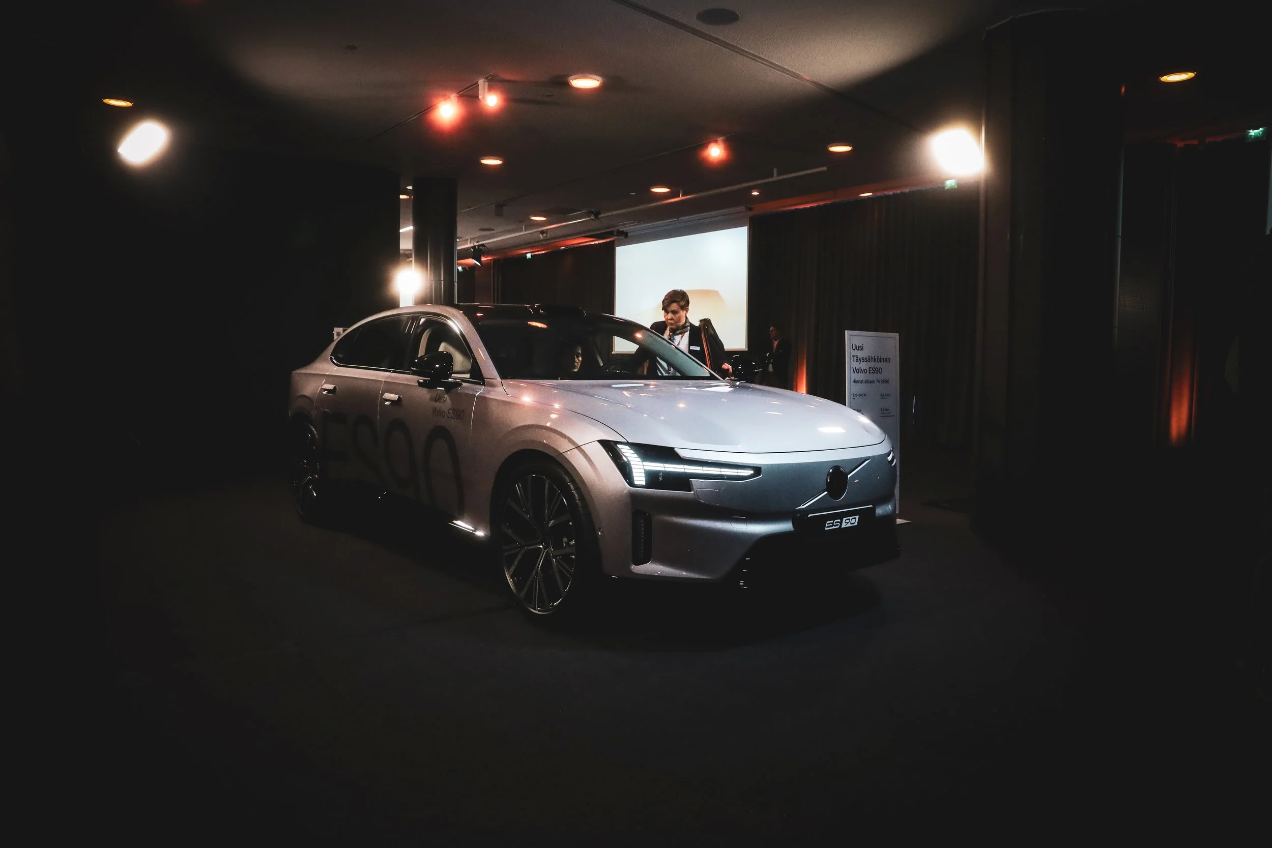 Silver Volvo ES90 at Finlandia Hall in Helsinki, Finland photographed by Annika TheVolvoGirl Miftakhova