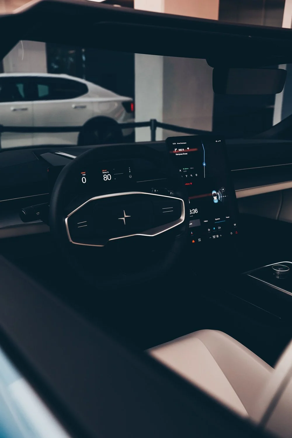 Interior details of Polestar 6 in Helsinki Polestar Space, photographed by Annika Miftakhova