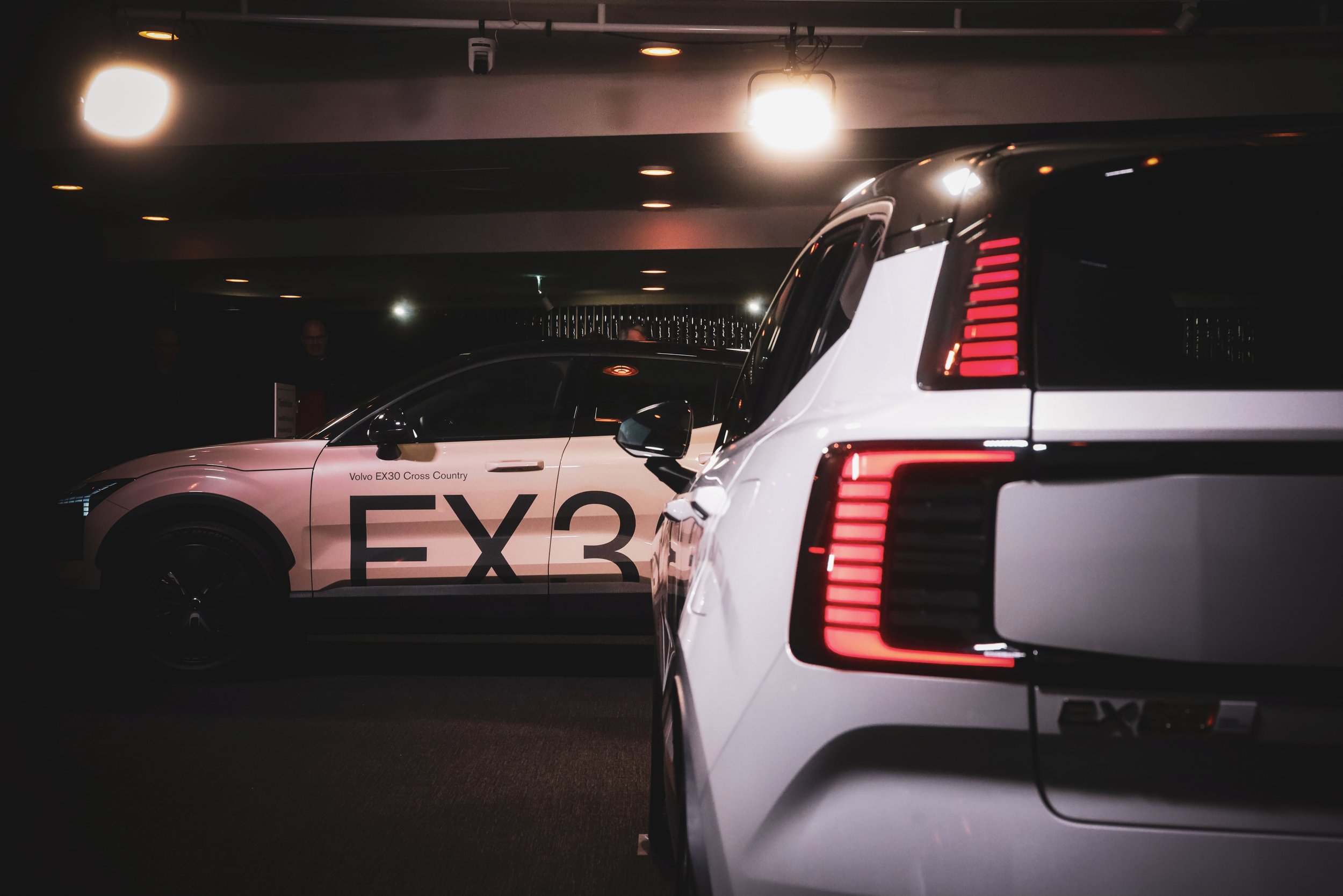 Two Volvo EX30 at Finlandia Hall in Helsinki, Finland photographed by Annika TheVolvoGirl Miftakhova