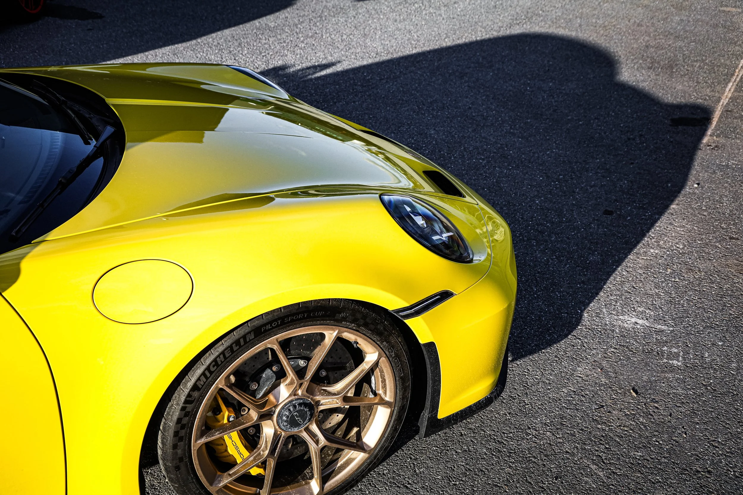 Final result of installed PPF on the Yellow Porsche GT3 at Wrapster in Örebro, Sweden, photographed by Annika TheVolvoGirl Miftakhova.