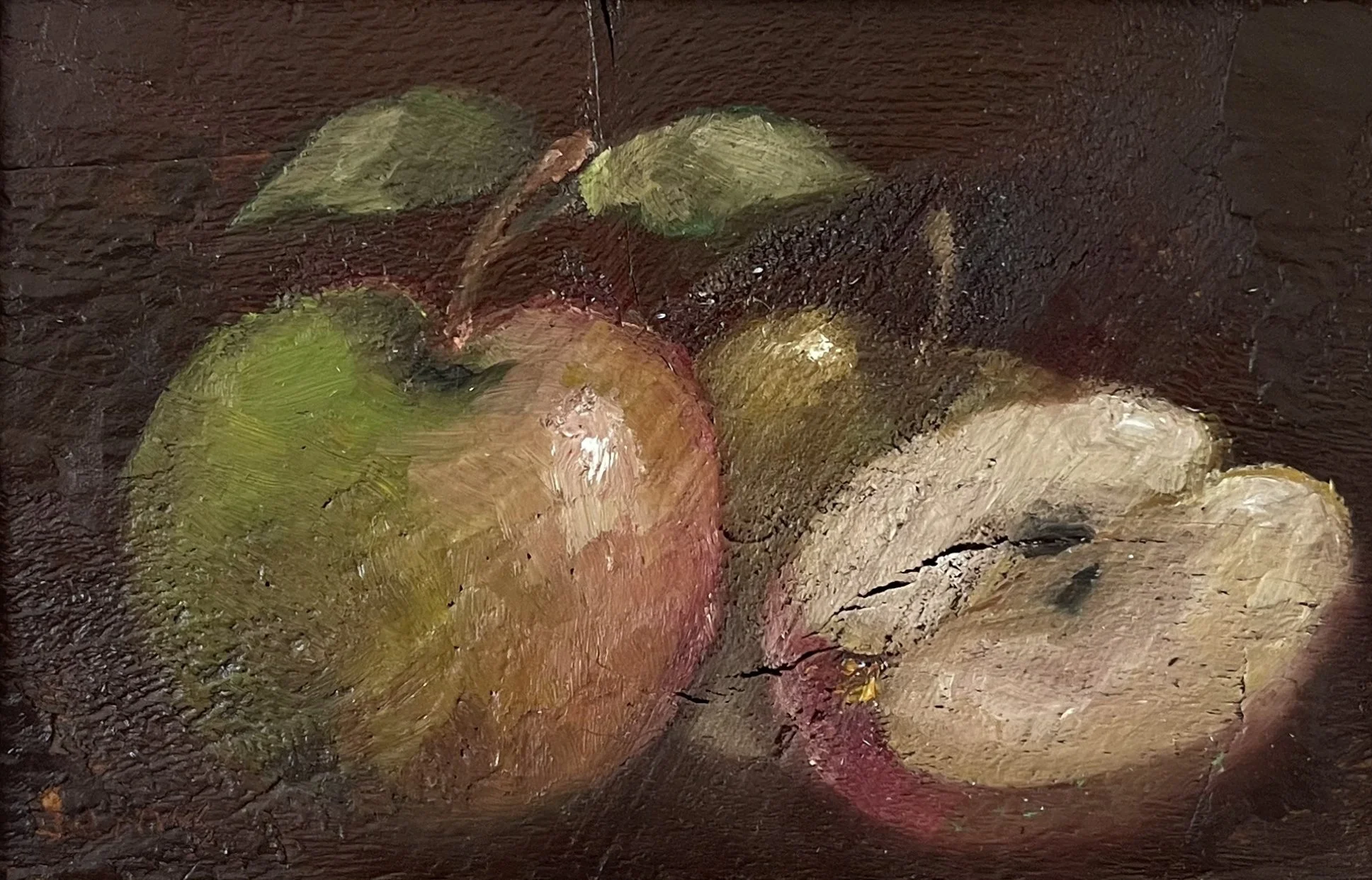 'Three Apples'   /  Oils on reclaimed wood panel  /  23x16cm  /  SOLD