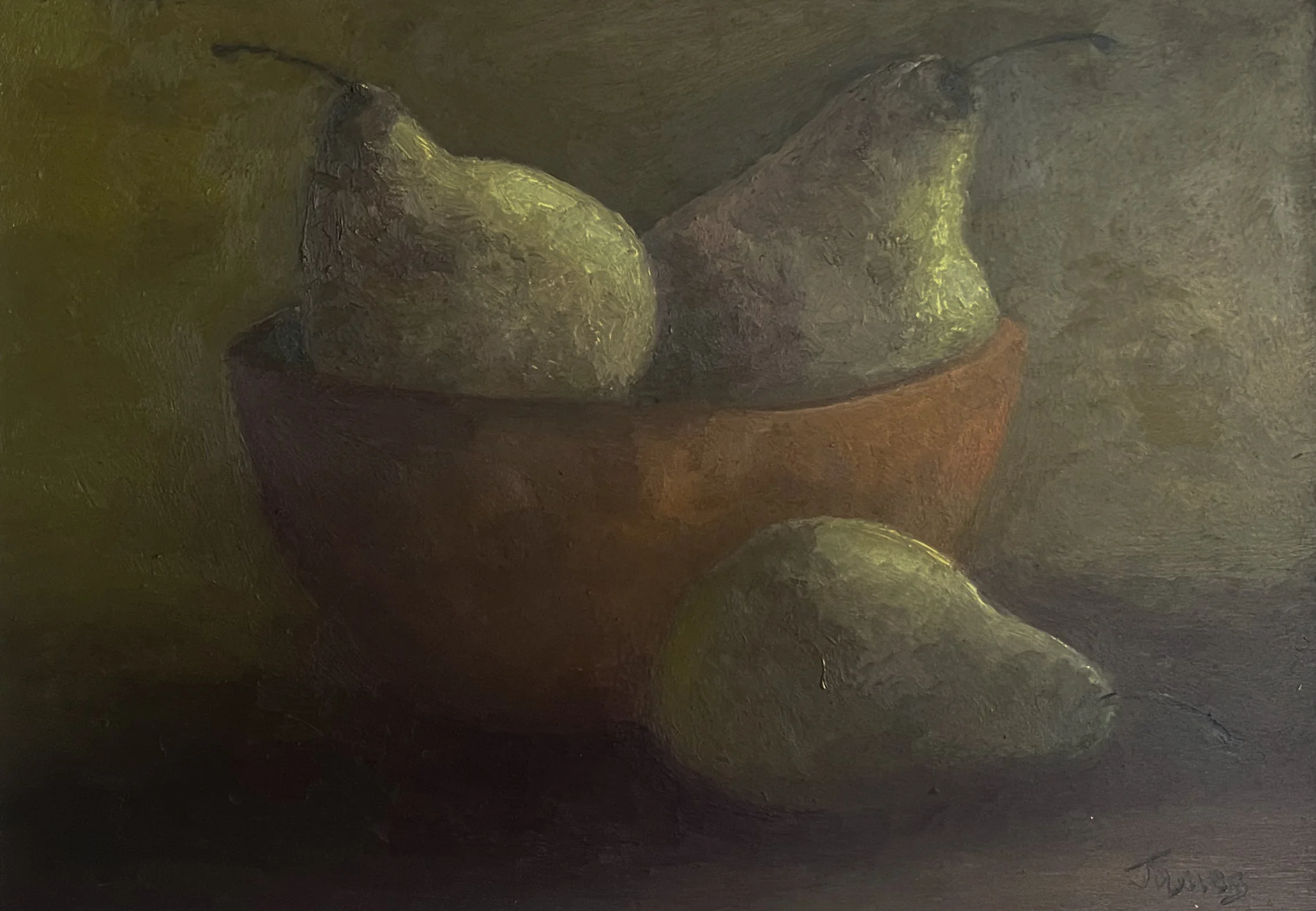 'Trio of Pears I'  /  Oils on board  /  10x8cm  /  £650