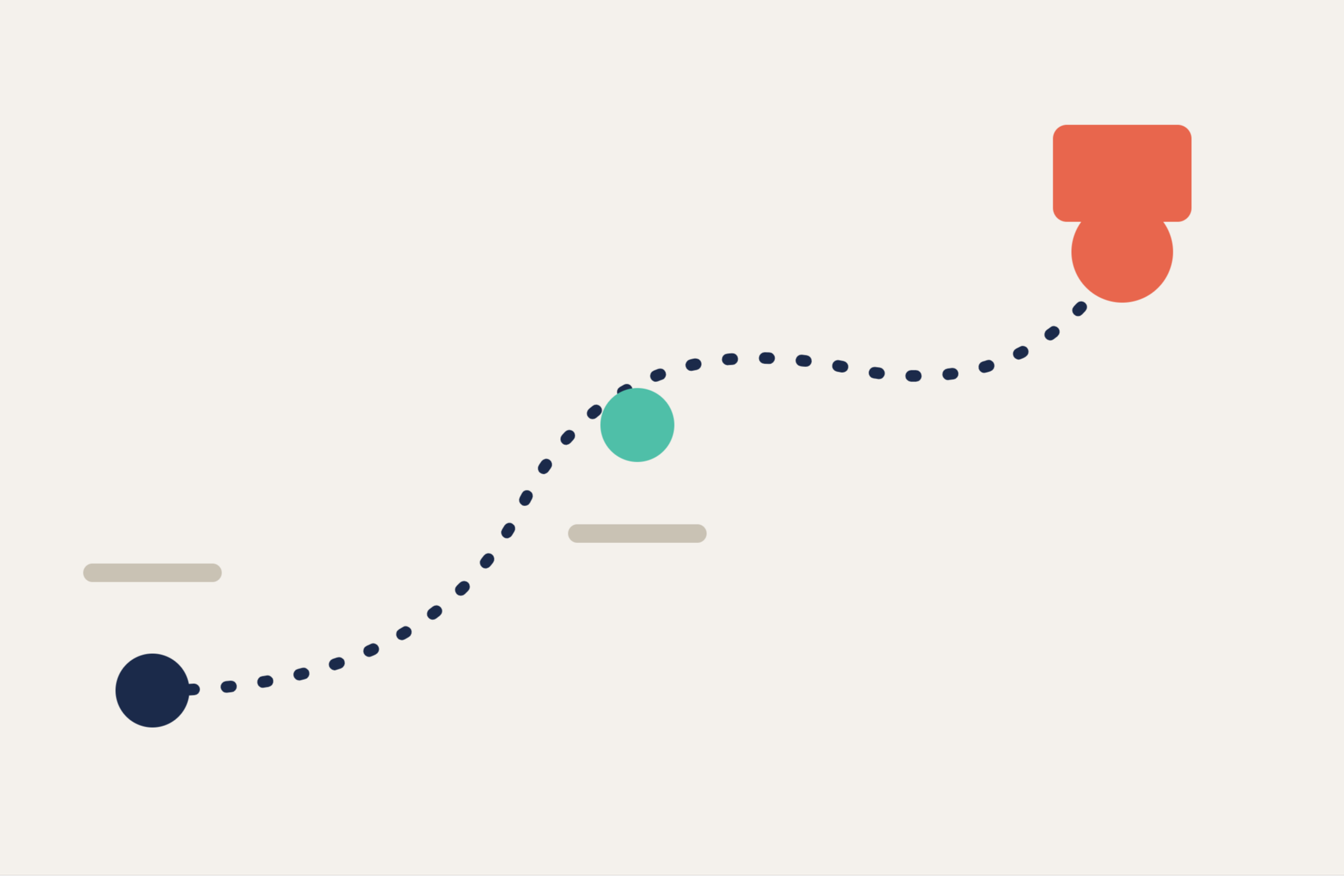 Diagrama de trayectoria de una pelota siguiendo una línea punteada, con puntos de control y obstáculos representados por rectángulos y círculos de diferentes colores.