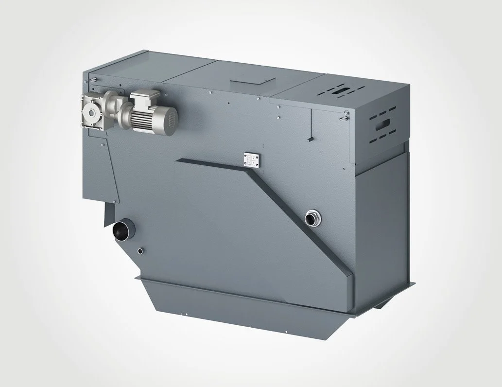 Ein industrielles Heizsystem mit Motor, Pumpen und Ventilen in grauer Metallkonstruktion.