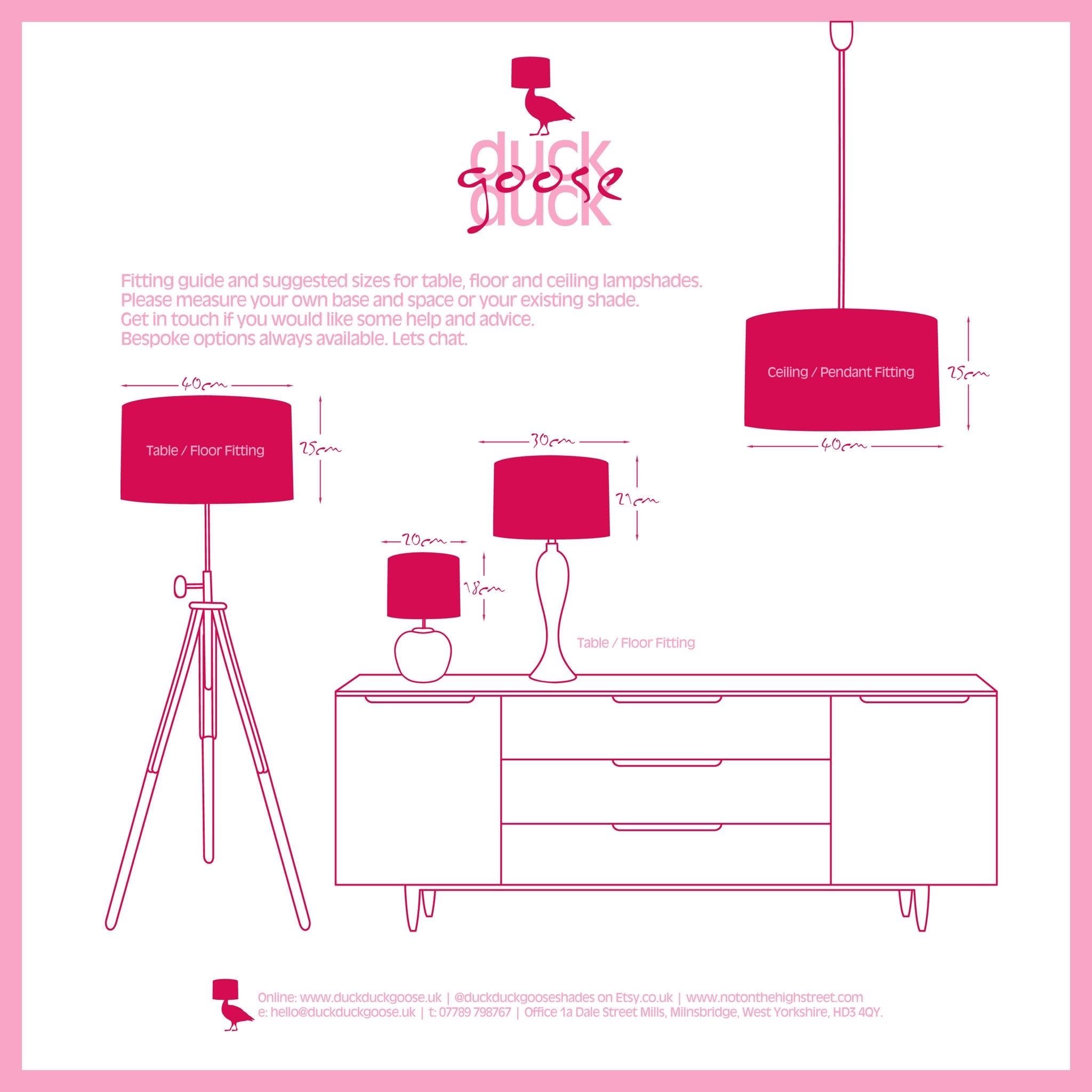Duck Duck Goose Lampshade Sizing Guide
