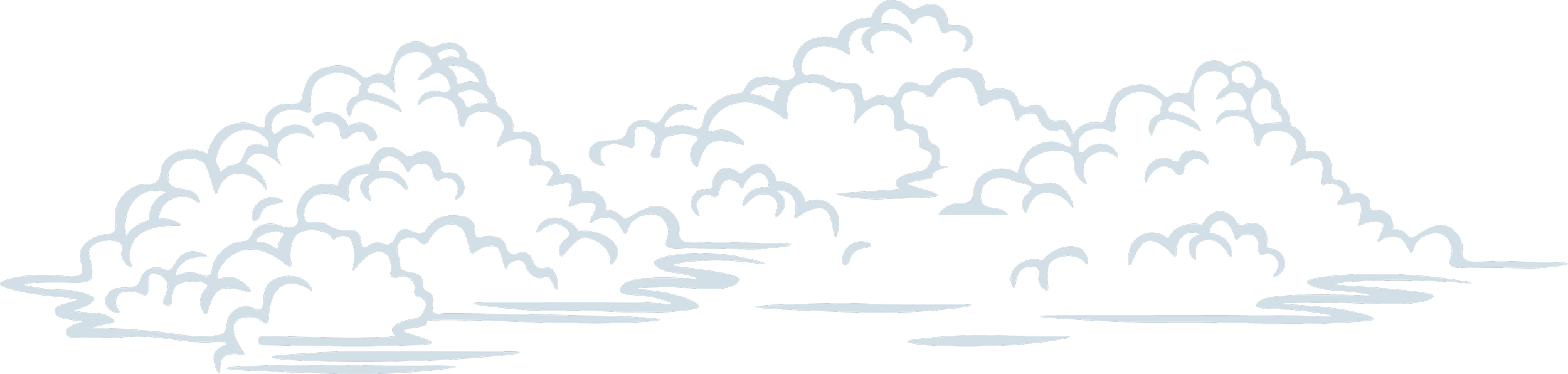 Drawing of clouds and a winding river or stream on a black background.