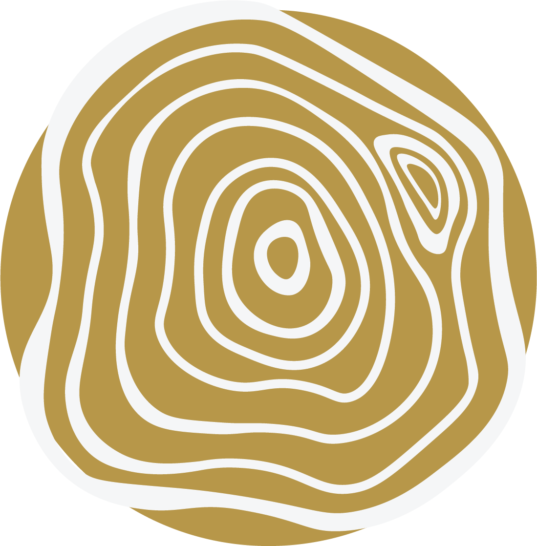 Illustration of a tree cross-section with rings in various shades of gold and white.