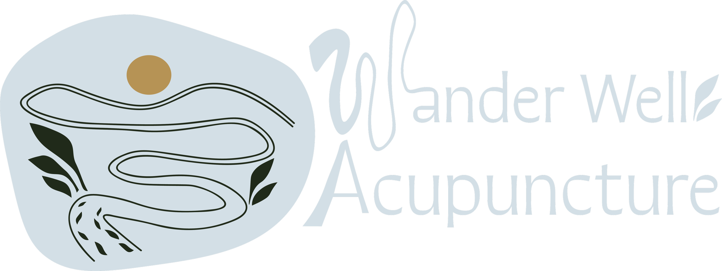Logo for Yonder Well Acupuncture featuring a stylized illustration of a winding river, leaves, and a sun with the text 'Yonder Well Acupuncture'.