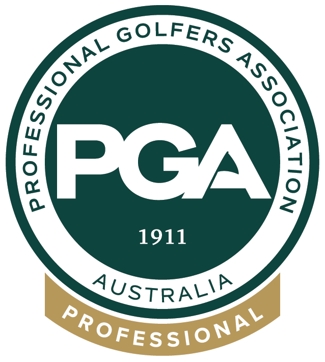 Logo of the Professional Golfers' Association of Australia, established in 1911, featuring a green circle with white text and a gold banner with "Professional"