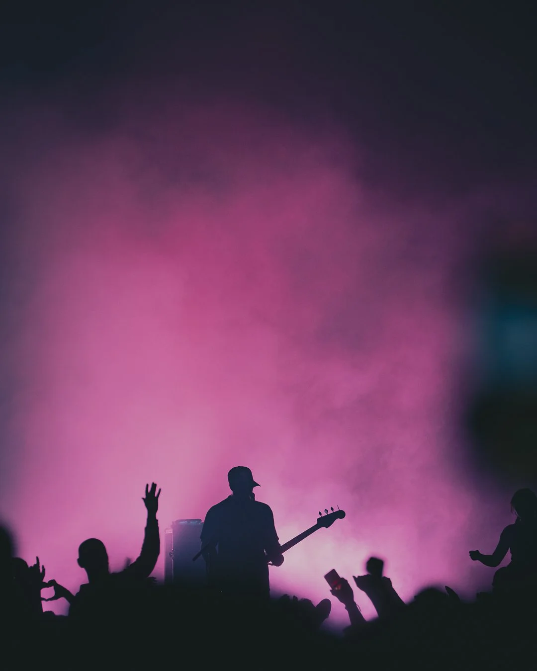 colour silhouette photography of  'Freaky'  Franz Lyons, bass player from TURNSTILE BAND performing live in Italy taken by Levente Barabás aka fractionsofmyPOV