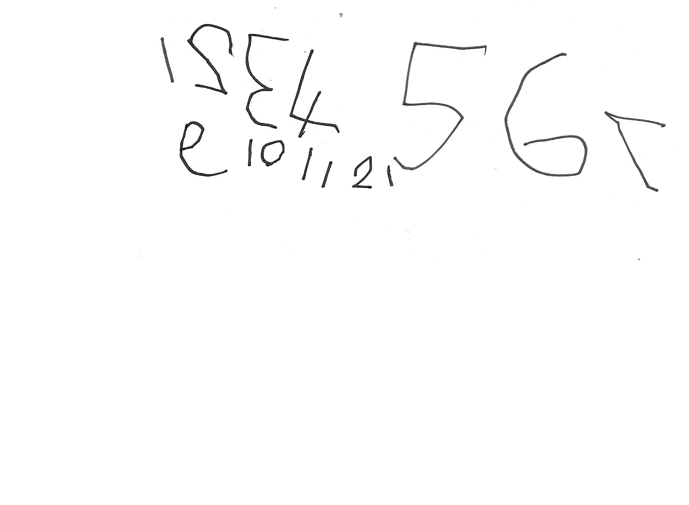 A young child's attempt at writing the numbers 1 to 12. Many of the numbers are reversed.