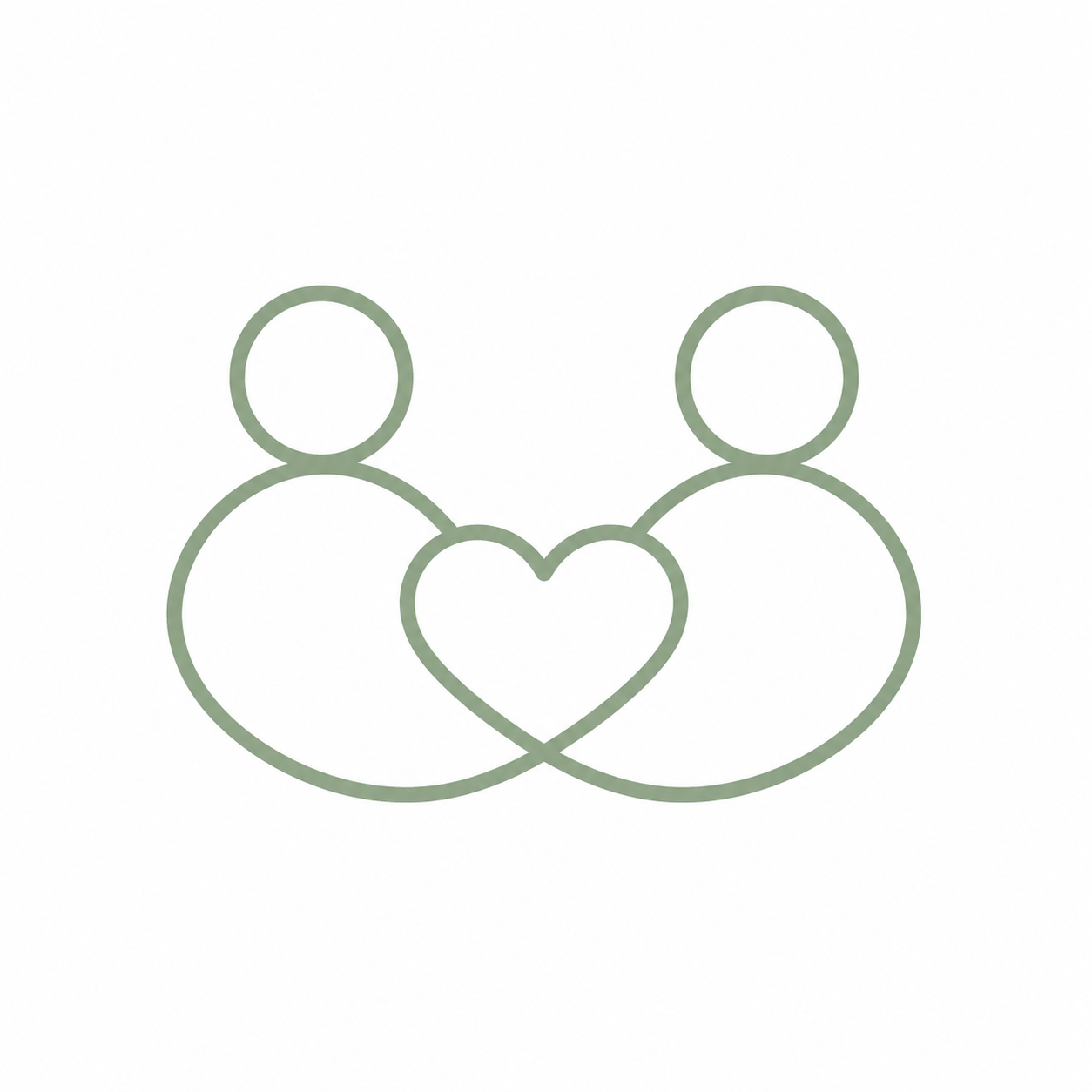 Line drawing of two people with a heart shape connecting them, symbolizing love or relationship.