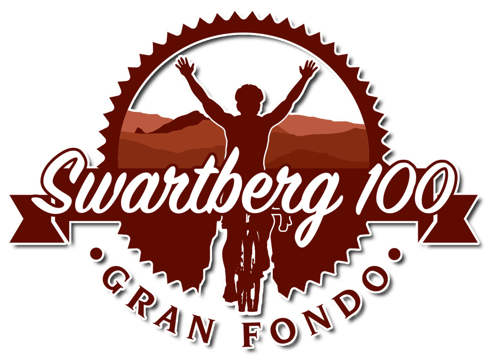 A graphic logo for Swarthmore 100, featuring a person riding a bicycle with arms raised, set against a background of mountains. The text "Swarthmore 100" is prominently displayed in cursive below the image, with additional text "Great Found" partially visible around the circular border.