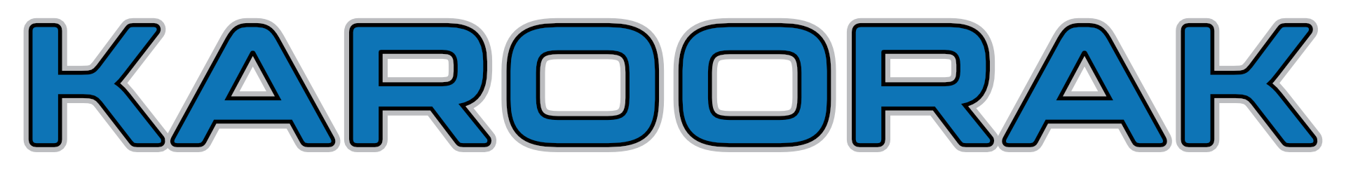 Large blue and black text spelling 'KAROORAK' with a gray outline on a transparent background.