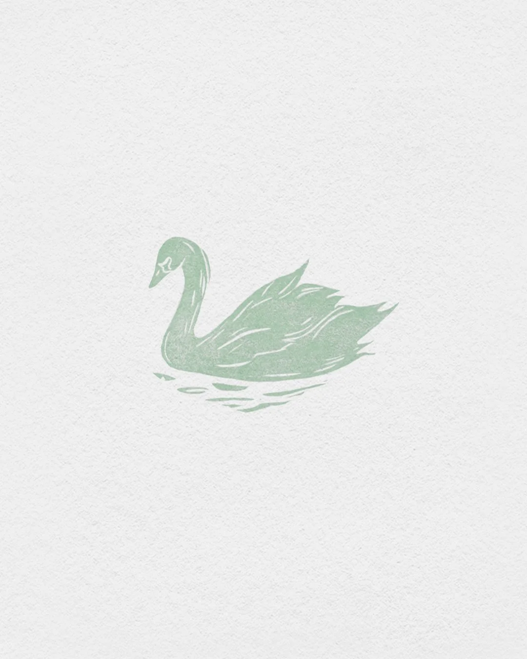 A light green illustration of a swan on a white background.
