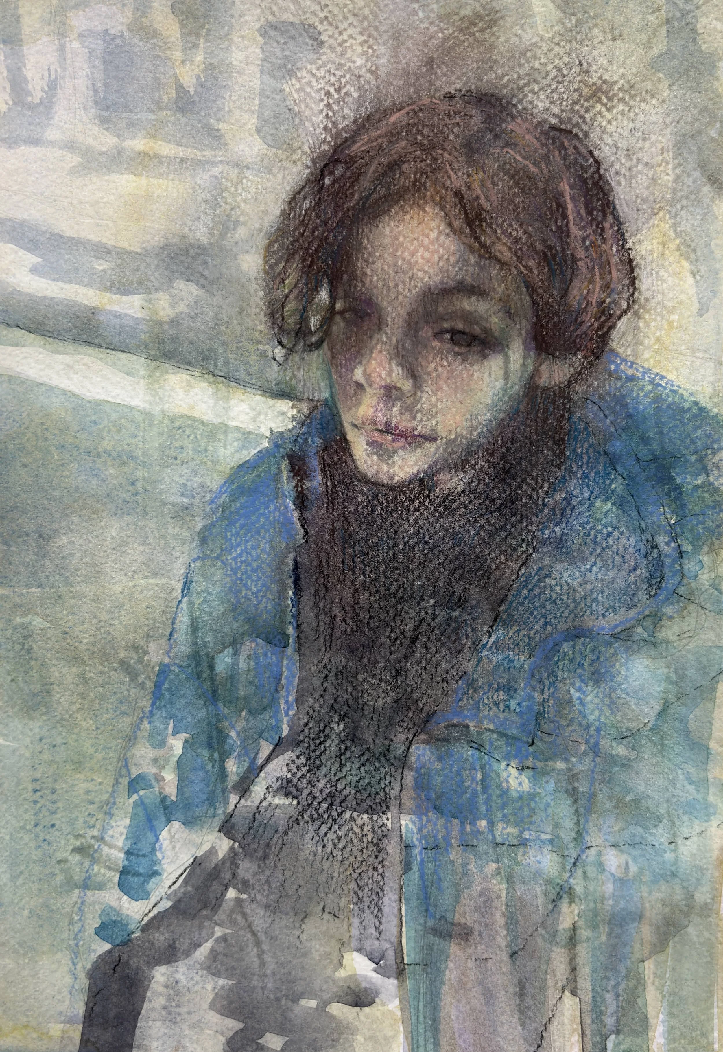'Elsewhere' (2026), pastel and watercolour on paper, A4 