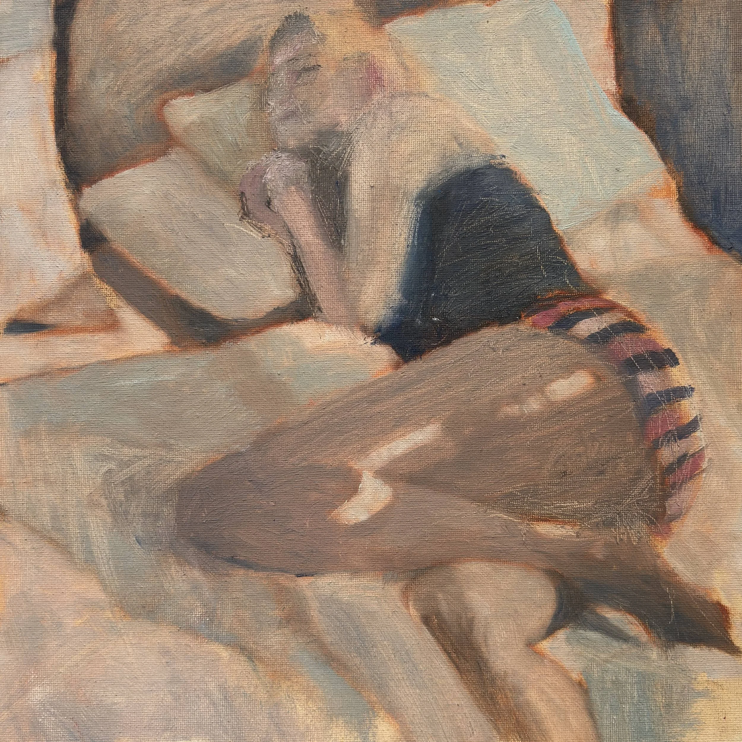 'Nicki sleeping' (2022), oil on board, 12 x 12"