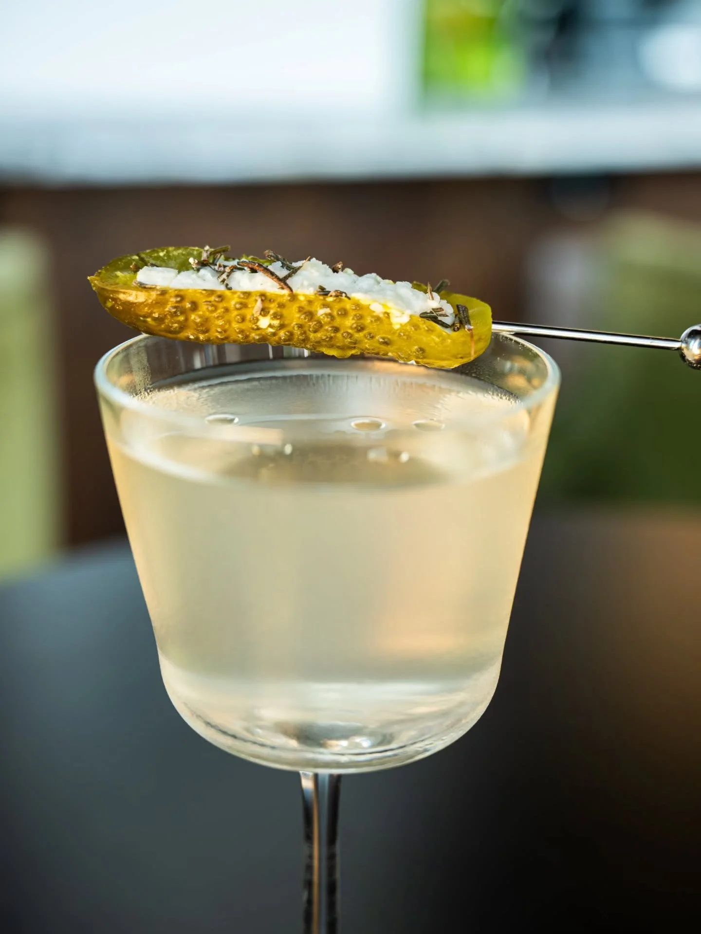 No Reservations 

Lemon Butter Fat Washed Gin, Housemade Dill &amp; Black Peppercorn Brine, Herb Infused Olive Oil, Goat Cheese &amp; Herb Pickle Garnish

📷 @brooklynpricephotos
