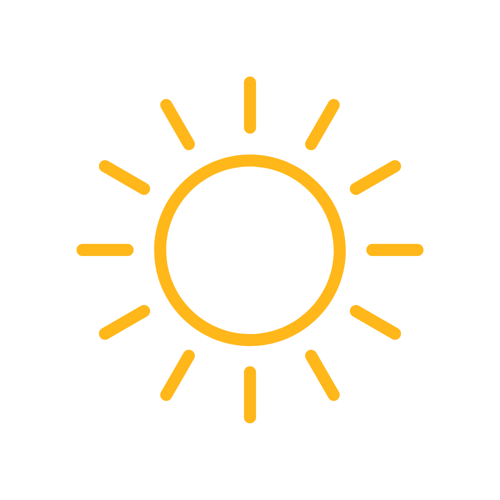 Icon of the sun with a black center and orange rays extending outward.