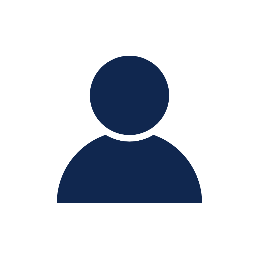 Placeholder avatar icon with a dark blue circle for the head and a semi-circle for the shoulders, representing a user or person.