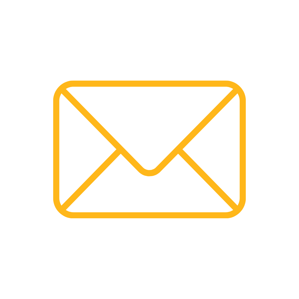 Neon yellow outline envelope icon on black background