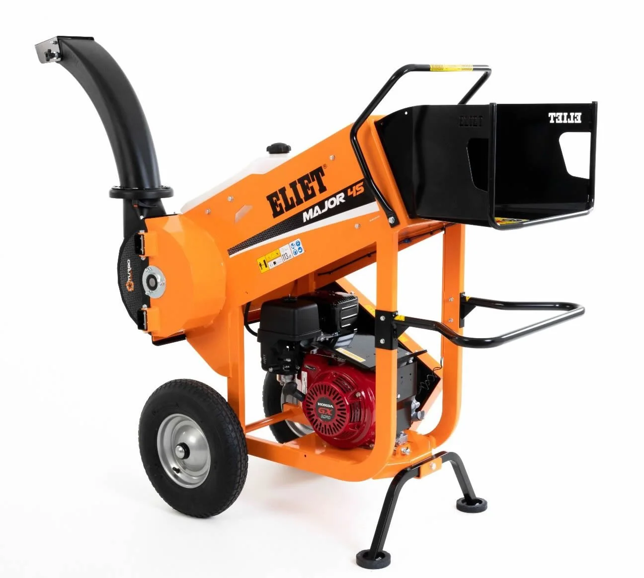 Orange and black leaf blower machine labeled 'BLET Major 45' with a red Honda engine and black wheels.