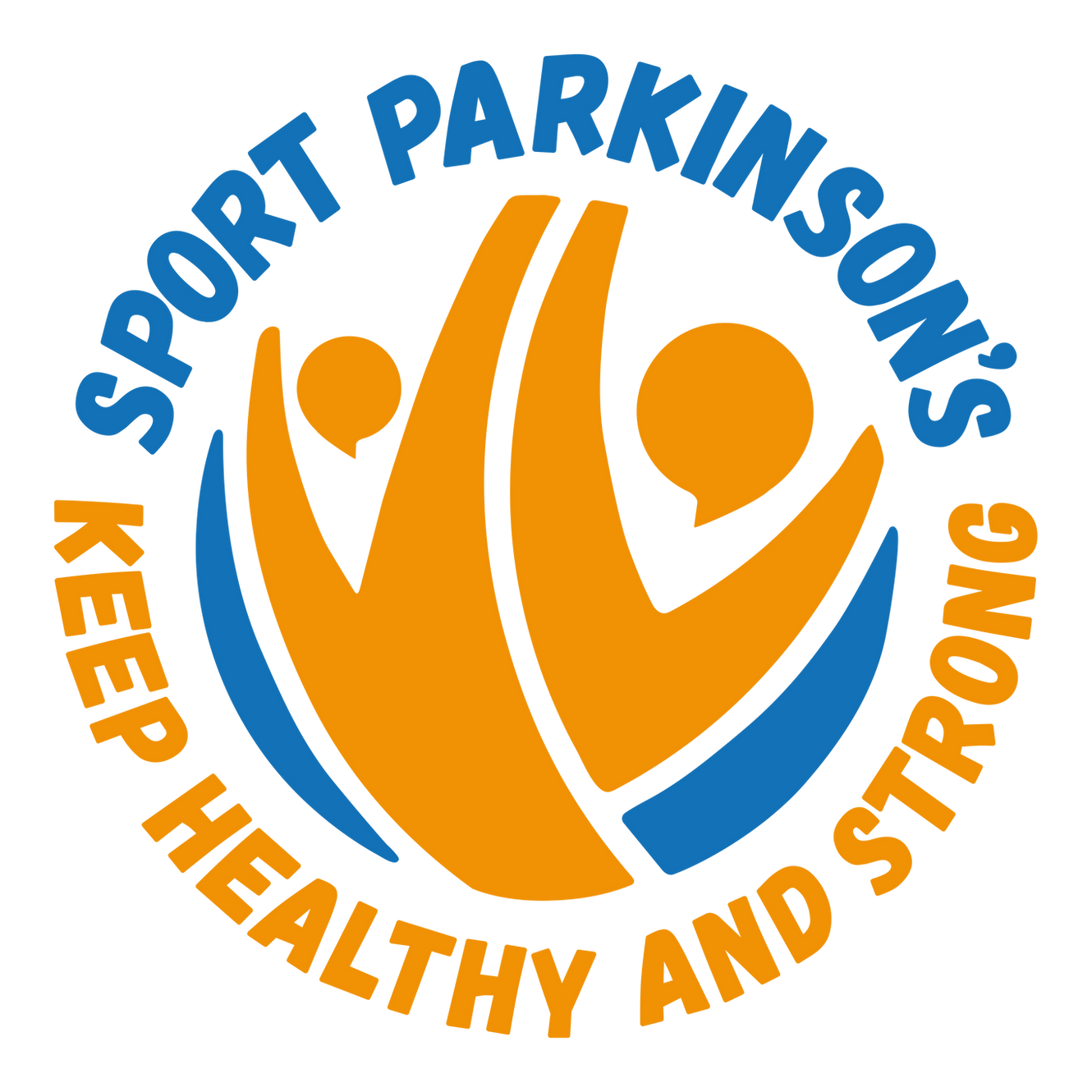 A colorful logo for a sports event with two abstract figures in orange, high-fiving, surrounded by the text 'KEEP' and 'SPORT PARKINSON'S' at the top, and 'HEALTHY AND STRONG' at the bottom.