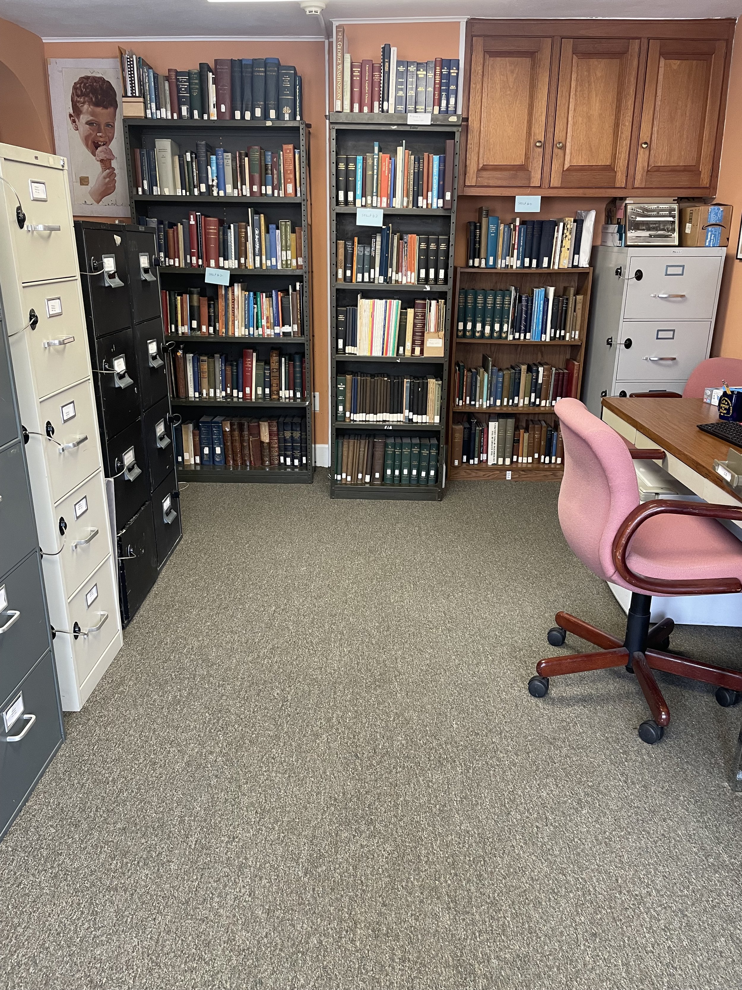 The first floor library at Delco Historical Society offering a wide range of books on Delco history and more!
