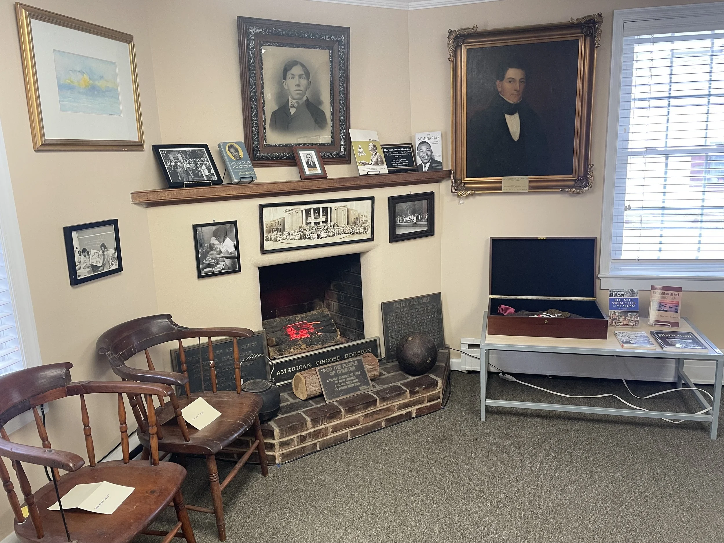 Artifacts on display, including pieces from Crozer Theological Seminary, Sun Ship, Samuel D. Riddle's Chairs, and more!