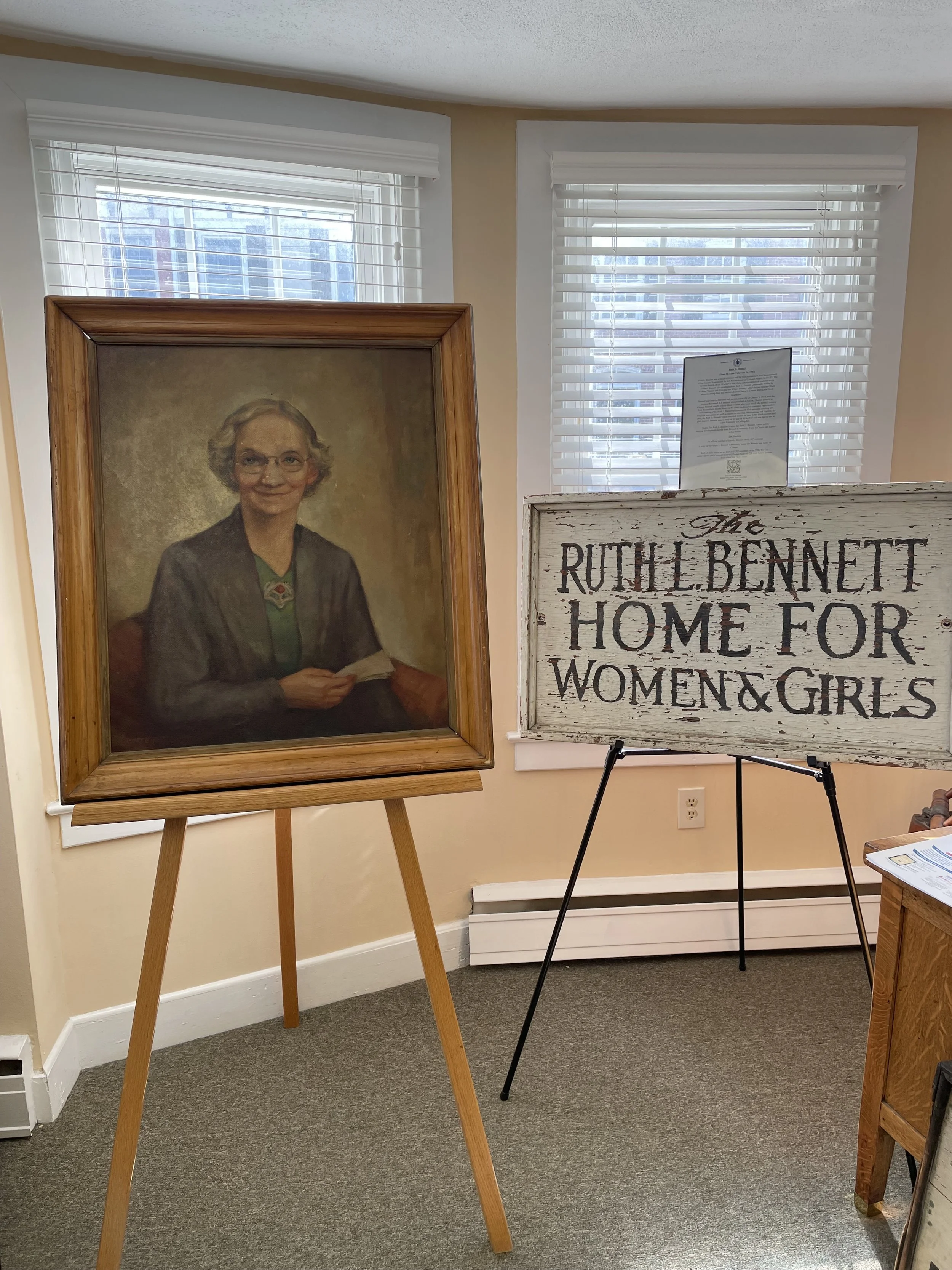 A display featuring pieces from Ruth Bennett, the first woman president of an NAACP Chapter for Chester. Bennett was a tireless advocate for education and accessible healthcare for youth. 