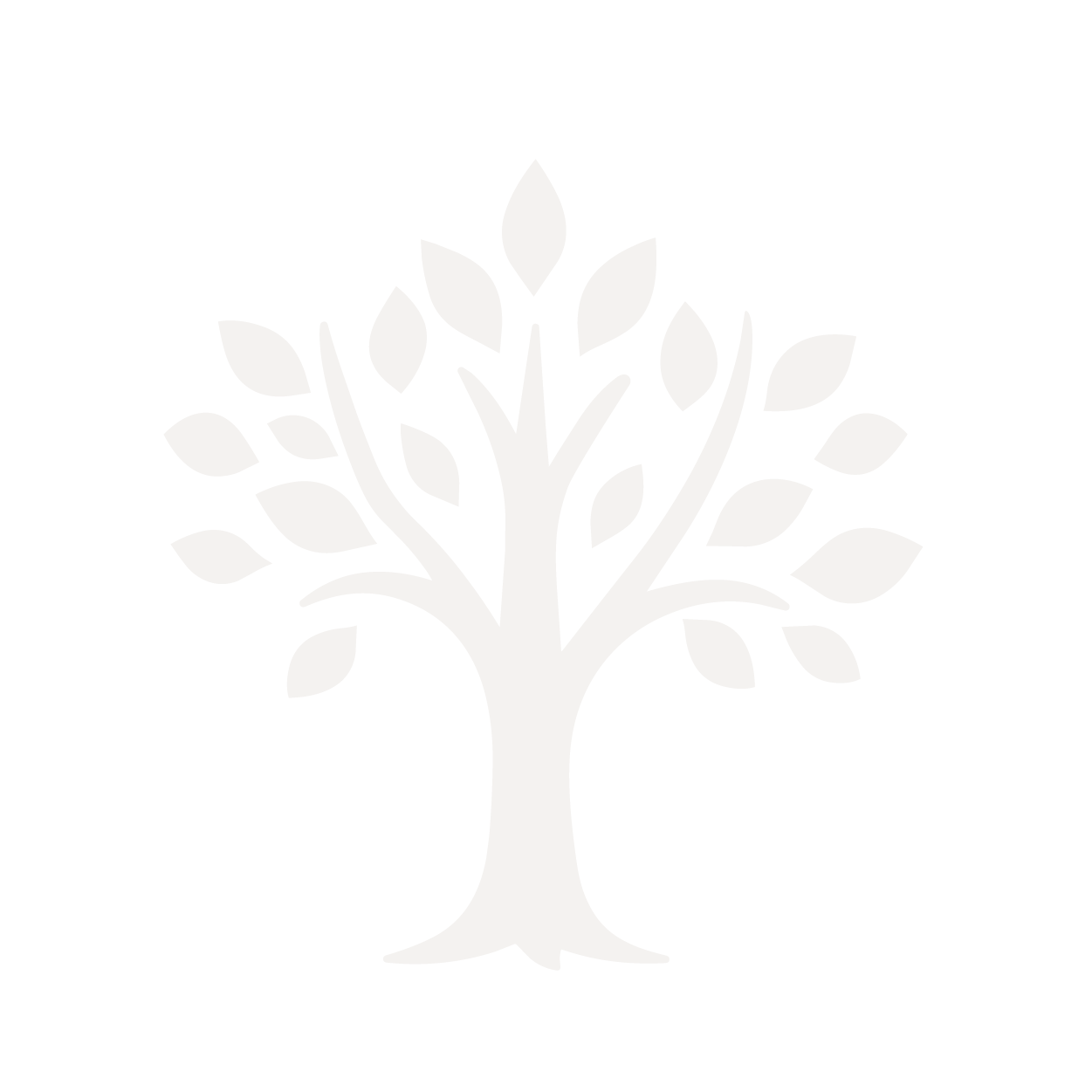 Black background with a white tree silhouette with many leaves.
