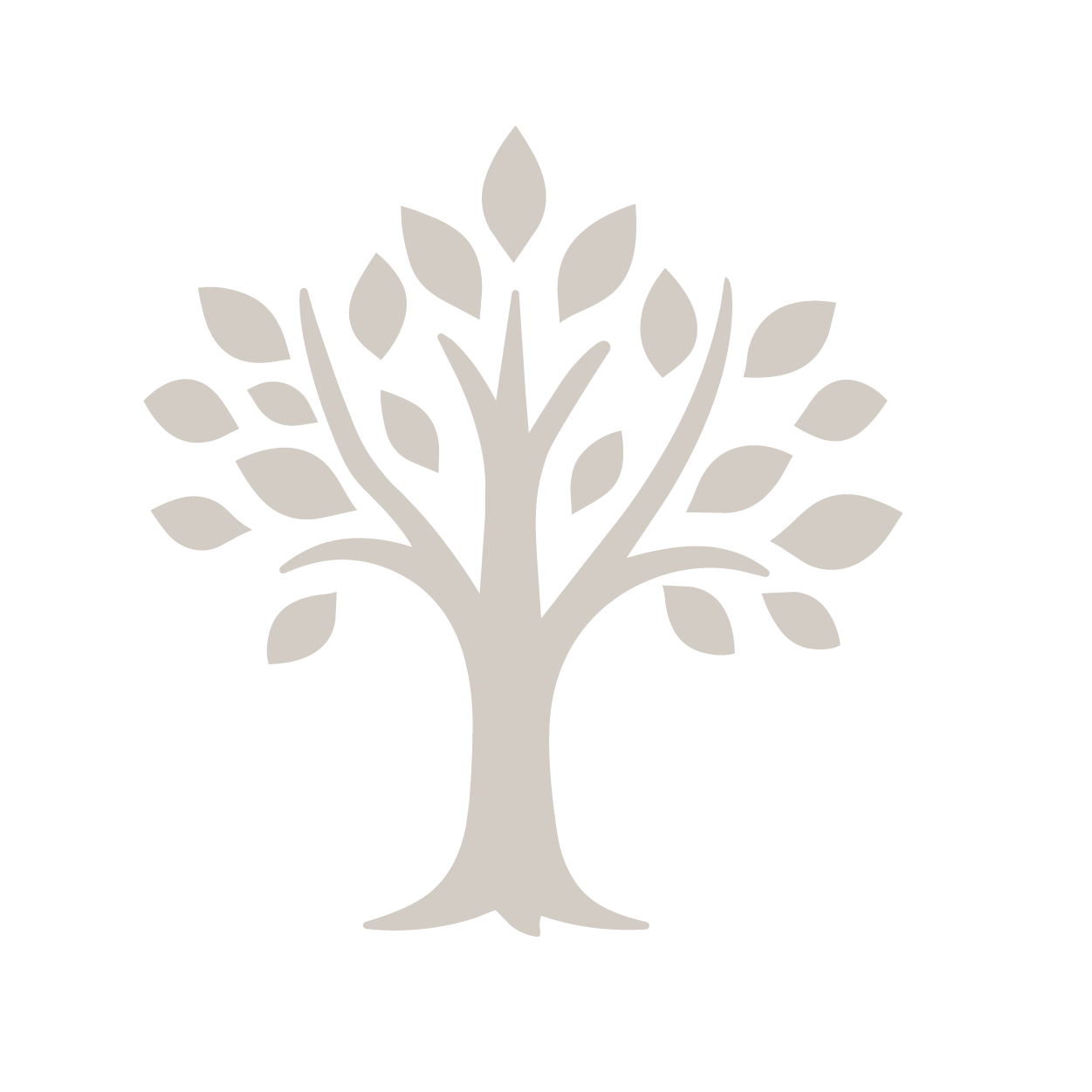 Gray tree icon with leaves on a black background.