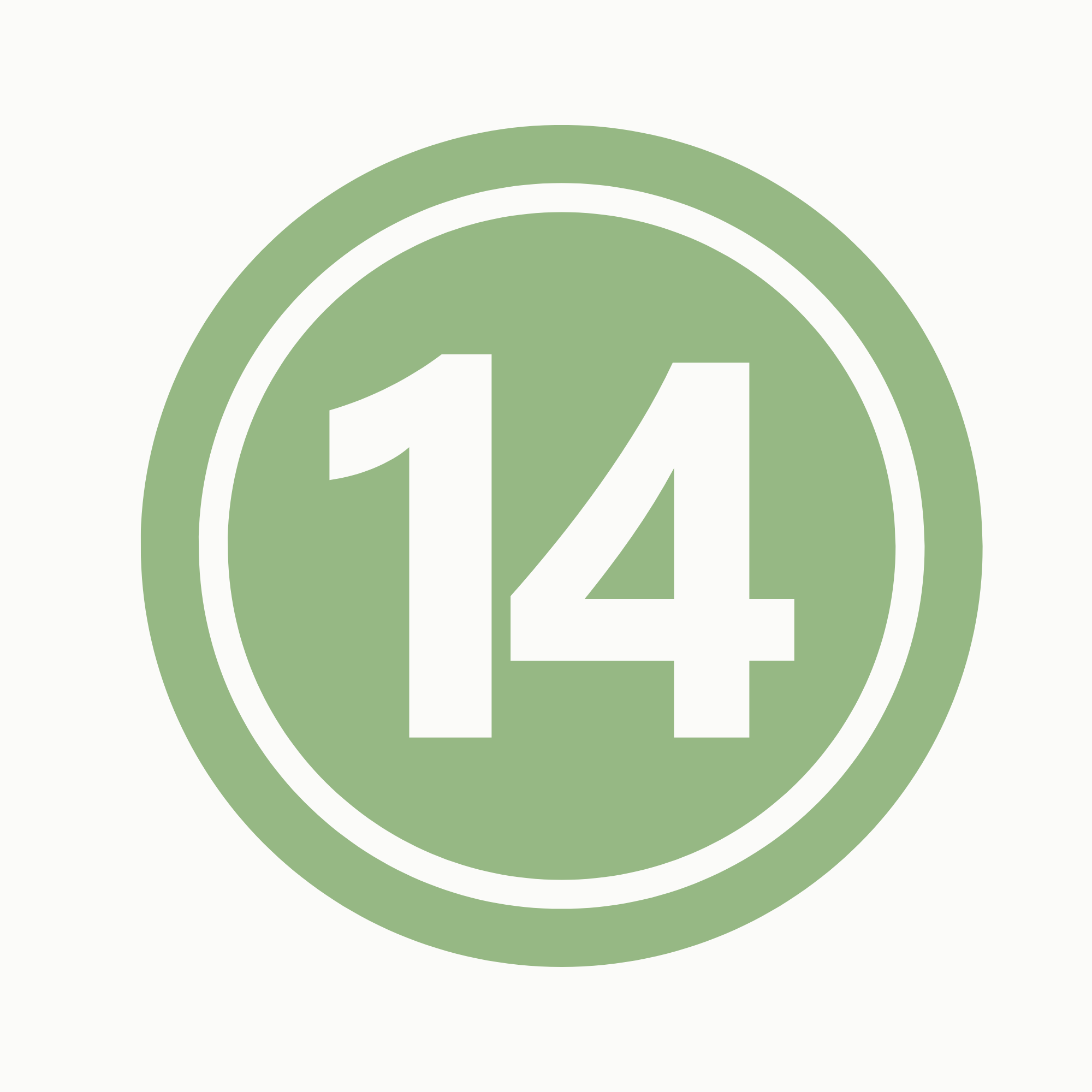 Green information symbol with the number 14 inside, representing 14 years of adult teaching experience.
