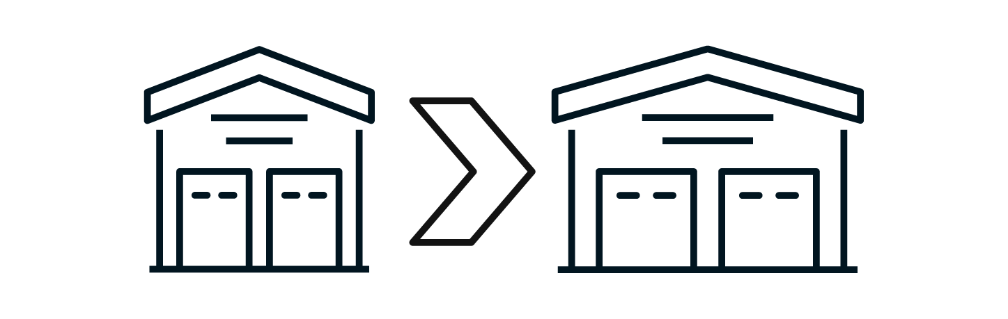 Illustration showing a small garage on the left transforming into a larger garage on the right.